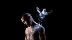 Men abstract black background Eagles tattoos artwork renders