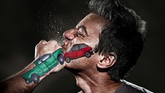 Men accident cars Collision Crash shock faces splashes card