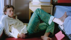 Men Actors beds Heath Ledger sitting blondes sunlight barefoot 