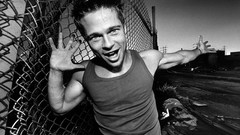 Men Actors Brad Pitt fences grayscale