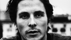 Men Actors faces Christian Bale blurred background portraits 