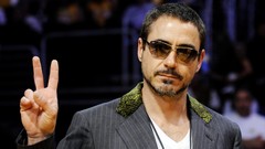 Men Actors faces sunglasses robert downey jr V sign