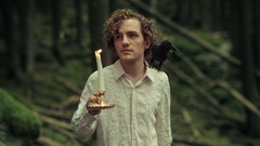 Men Birds Candles blondes crows curly hair blurred background 