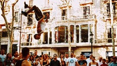 Men crowd street Jumper jumping