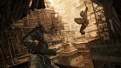 Men fight cityscapes artwork fantasy art