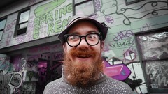 Men graffiti glasses hats beard smiling