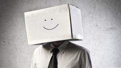 Men head cardboard smiley face