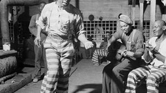 Men lattice Jail monochrome dancing historical guitars smiling 