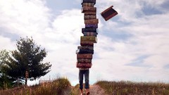 Men pathway jeans suitcase outdoors blue skies Stacked