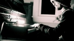 Men piano hats beard monochrome musicians