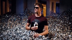 Men police sunglasses soda cans