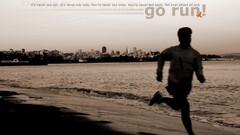 Men running outdoors water shore motion blur humor motivational