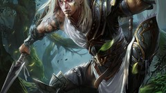 Men Warriors white hair hunter spears forests artwork legend of 