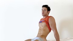 Men white background exposed midriff male models Bo Roberts