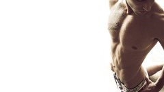 Men white background looking down tattoos abs male models