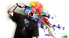 Men white background multicolor clowns Photo manipulation 