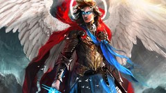 Men wings armor Swords angels blue eyes artwork fantasy art 
