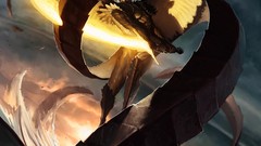 Men wings Monsters fight tentacles Swords angels artwork 