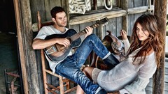 Men woman couple guitars brunettes