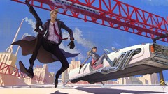 Men woman Guns Bridges buildings science fiction cityscapes 