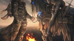 Men woman Horses white hair Swords artwork