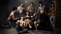 Men woman masks snow-white artwork