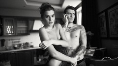 Men woman monochrome legs tattoos lingerie brunettes Russians 