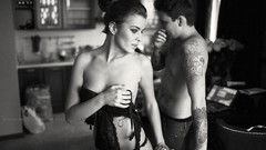 Men woman monochrome legs tattoos lingerie brunettes Russians