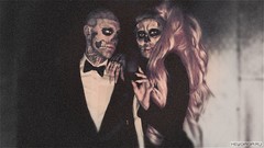 Men woman monochrome skulls lady gaga blondes singers artwork 