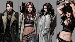 Men woman tattoos brunettes cleavage artwork digital art 