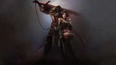 Men woman weapons armor navel Shorts Ribbons Swords chains 