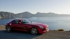 Mercedes-Benz red cars vehicle landscape Car water outdoors