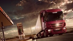 Mercedes-Benz trucks truck vehicle clouds numbers gas station