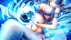 Mermaid Anime navel gloves blue hair anime girls blue eyes 