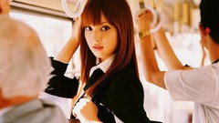 Metro woman Japanese faces jackets asians long hair brown eyes 