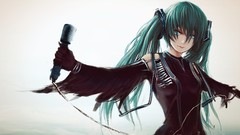 Microphones anime girls hatsune miku vocaloid aqua hair aqua 