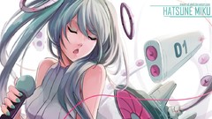 Microphones closed eyes hatsune miku twintails Vocaloid Append