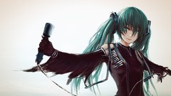 Microphones long hair anime girls hatsune miku vocaloid 