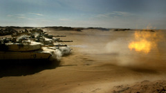 Military Abrams tanks fireing