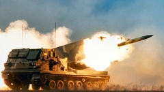 Military artillery vehicles rocket