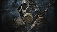 Military camouflage ak-47 gas masks artwork post-apocalyptic 