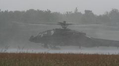 Military Helicopters fog Apache
