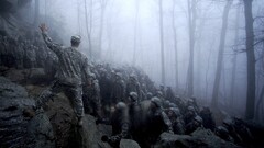 military soldier camouflage rocks mist helmet