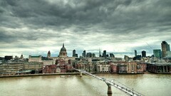 millennium bridge London England City overcast uk sky clouds