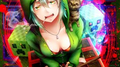 Minecraft creeper anime girls digital art video games