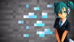 Minecraft hatsune miku vocaloid twintails aqua hair aqua eyes
