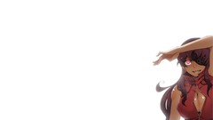 Mirai nikki purple hair purple eyes cleavage Simple Background 