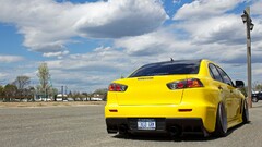 Mitsubishi Lancer Evo X mitsubishi lancer yellow vehicle tuning