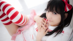 Models cosplay striped legwear Lenfried