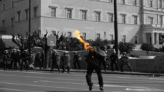 Molotov selective coloring People City riot fire police